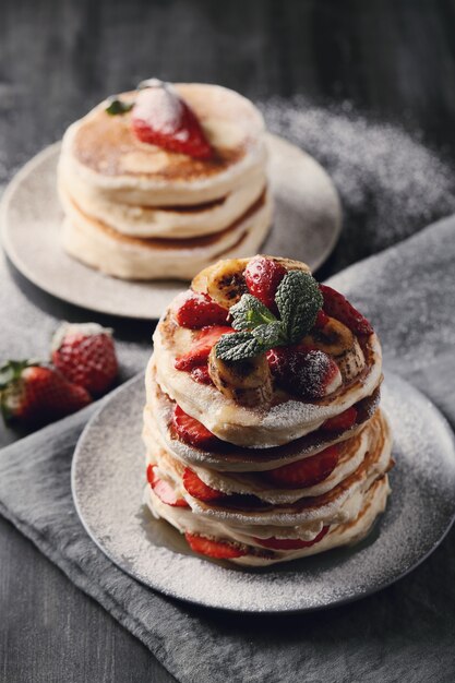 Deliciosos panqueques con fresas