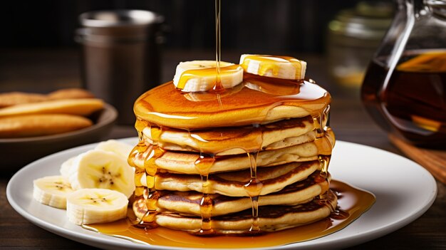 Deliciosos panqueques con plátanos