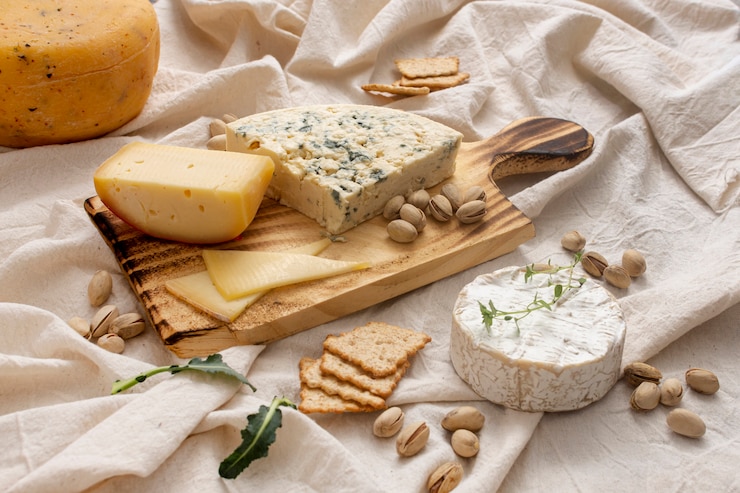 Foto gratuito deliciosos quesos orgánicos y nueces