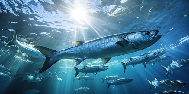 Foto gratuita un denso banco de barracudas forma una pared plateada bajo el agua