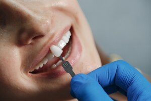 Foto gratuita dentista blanqueando los dientes