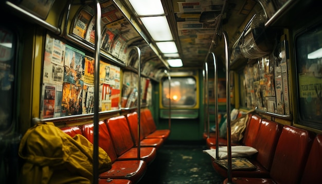 Foto gratuita dentro del metro, los viajeros se sientan esperando su viaje generado por inteligencia artificial