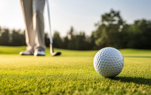 Foto gratuita deporte de golf con jugador y pelota en el césped.