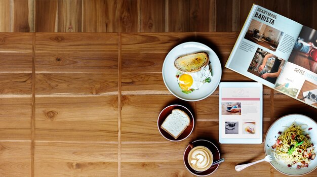 Desayuno, comida, café, delicioso, contemporáneo, concepto