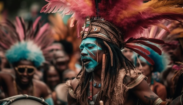 Desfile multicolor de bailarines de samba en Brasil generado por IA