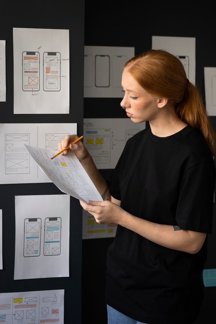Photo Gratis designer web wanita membuat catatan di kantor