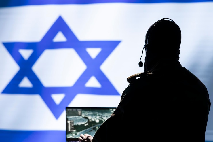 Foto gratuito el despachador operativo del mossad habla con auriculares transmitiendo datos de vigilancia.