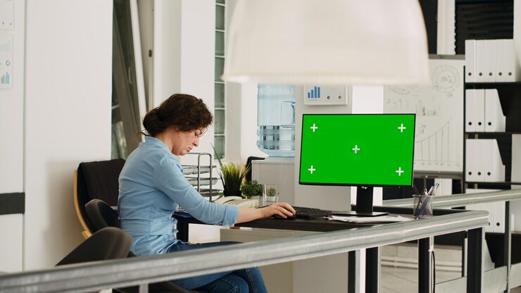 Foto gratuito despacho vacío con diseño de pantalla verde