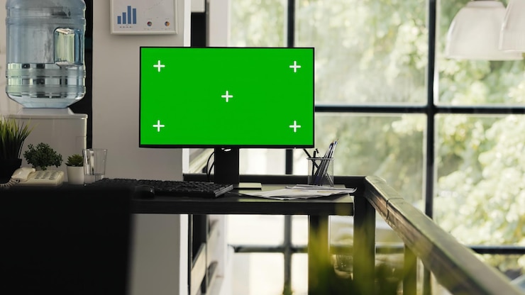 Foto gratuito despacho vacío con diseño de pantalla verde