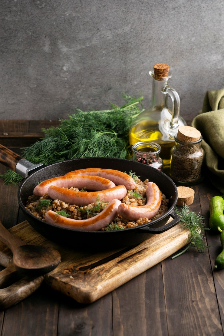 Foto gratuito detalle de primer plano de la harina de salchichas alta en proteínas