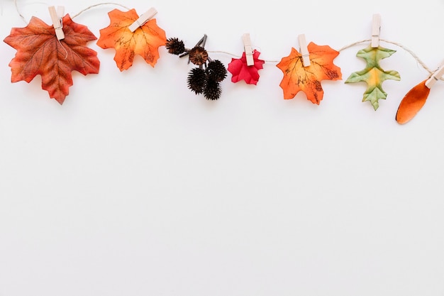 Detalles del bosque otoñal clavados a la cuerda