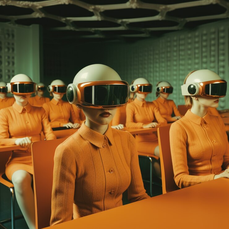 Foto gratuito día internacional de la educación en estilo futurista con estudiantes y tocados