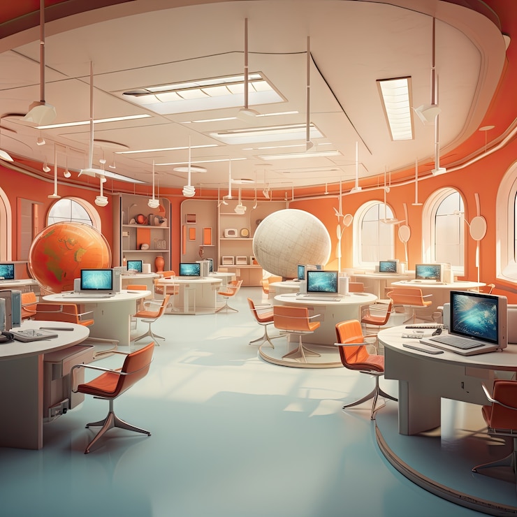 Foto gratuito día internacional de la educación en estilo futurista con salón de clases