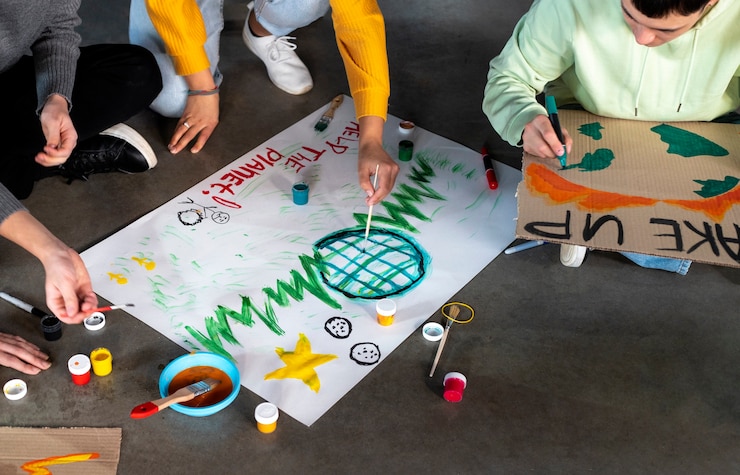 Foto gratuito día mundial del medio ambiente jóvenes alto ángulo