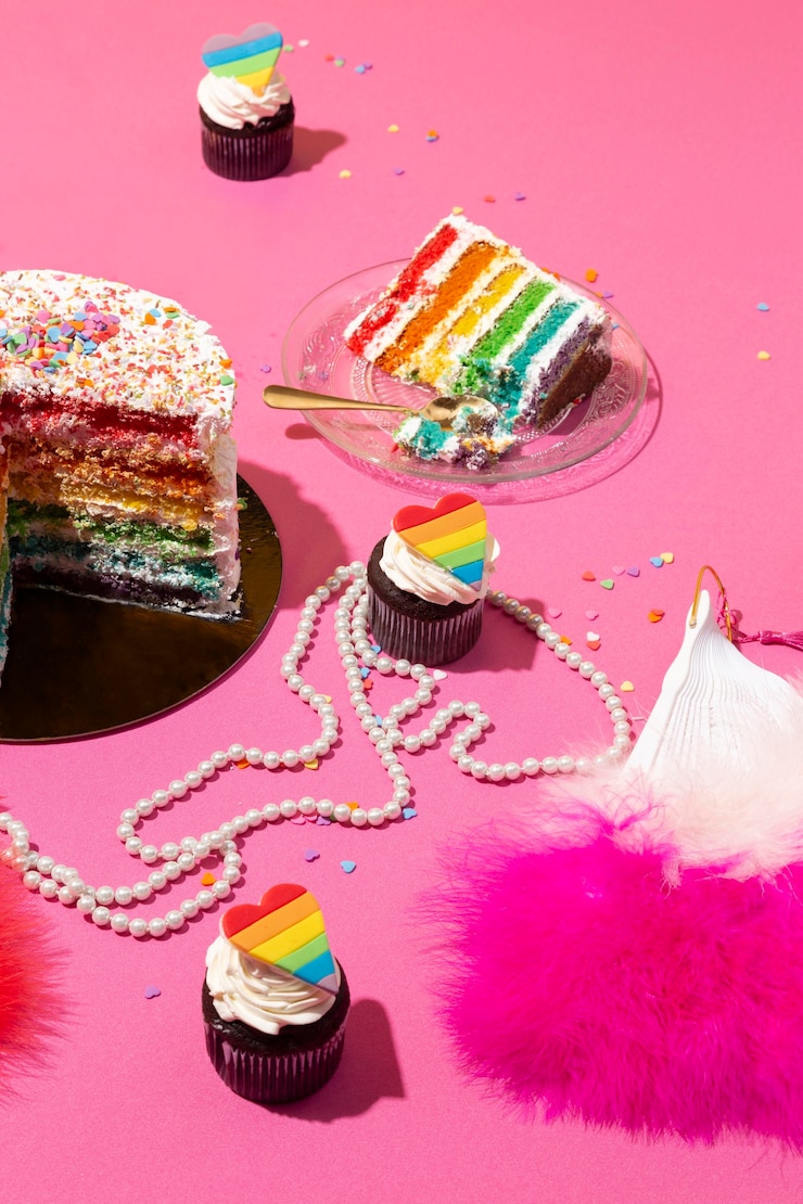 Foto gratuito día mundial del orgullo composición de los alimentos de la vida inanimada