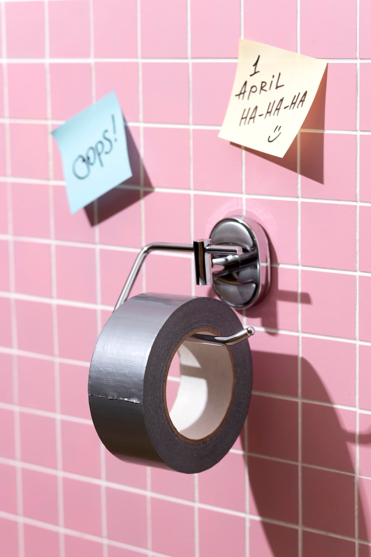 Foto gratuito el día de los tontos de abril es una naturaleza muerta con un rollo de papel higiénico.