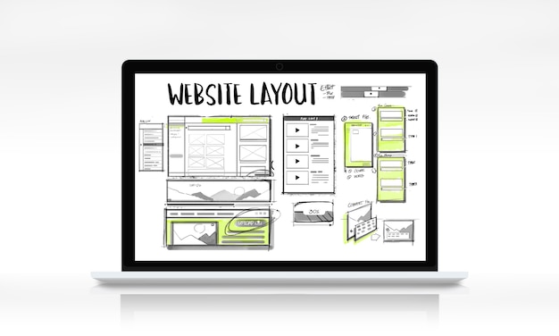 Dibujo de boceto de diseño de desarrollo de sitio web