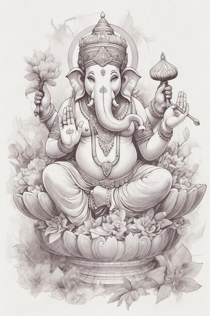 Dibujo a lápiz del dios hindú Ganesha