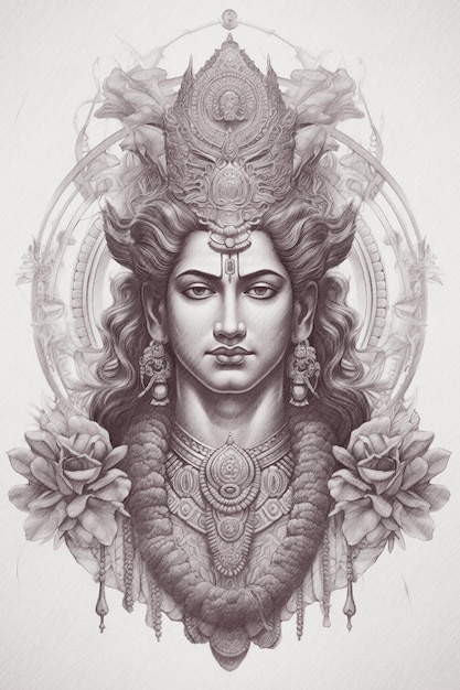 Dibujo a lápiz realista del dios Rama hindi