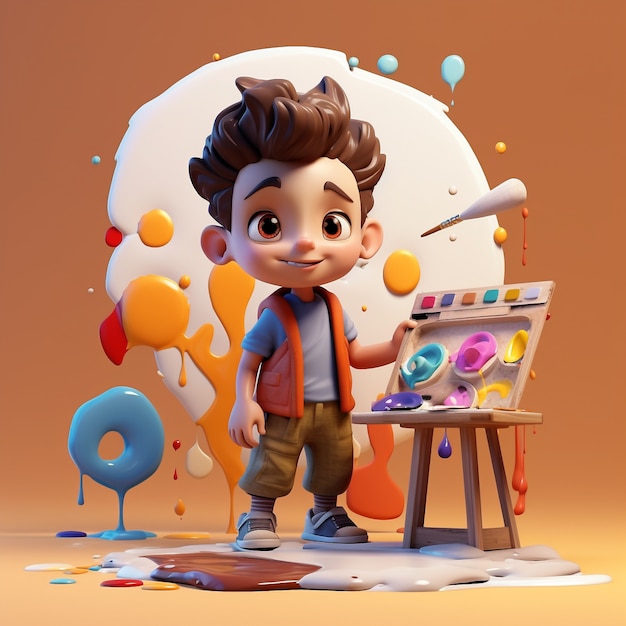 Dibujos animados como niño pintando en el interior