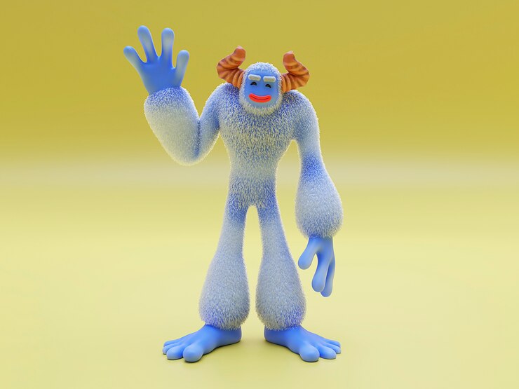 Foto gratuito dibujos animados de yeti de tiro completo con fondo amarillo