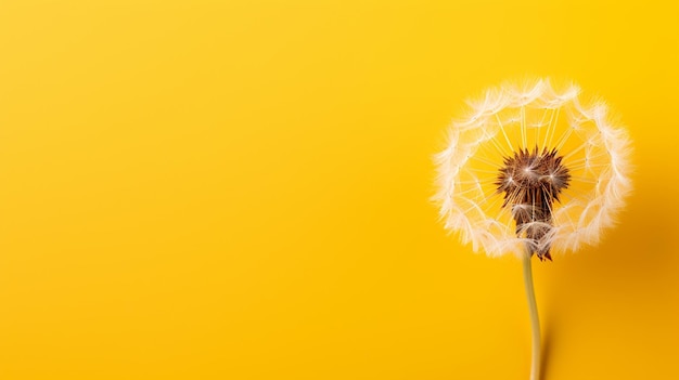 Foto gratuita un diente de león sobre un fondo amarillo