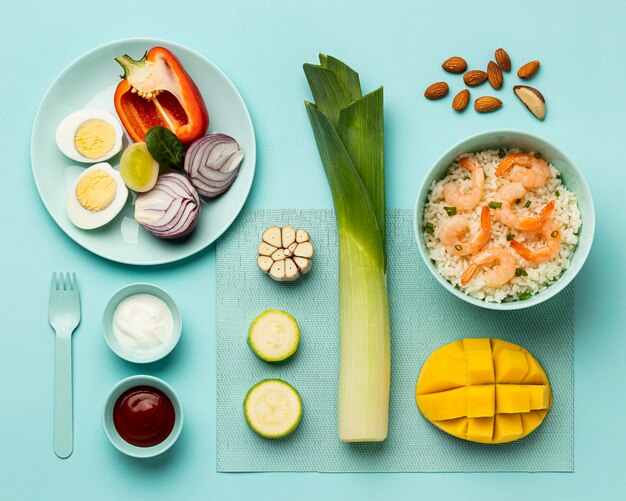 Dieta de verduras y pescado plano.
