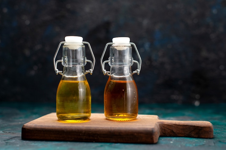 Foto gratuito diferentes aceites dentro de latas en la oscuridad.
