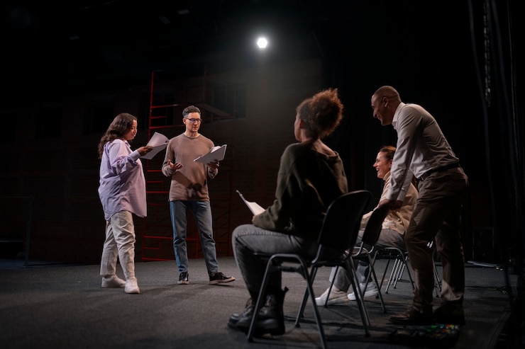 Foto gratuito diferentes momentos de la clase de teatro