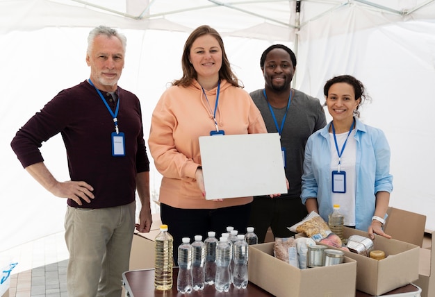 Diferentes personas haciendo trabajo voluntario.