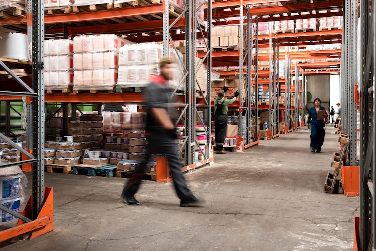 Foto gratuito diferentes personas que se ocupan de la logística del almacén.