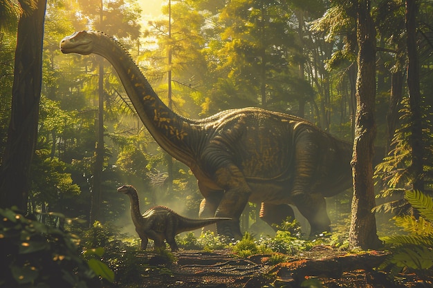 Foto gratuita dinosaurio saurópodo en la naturaleza