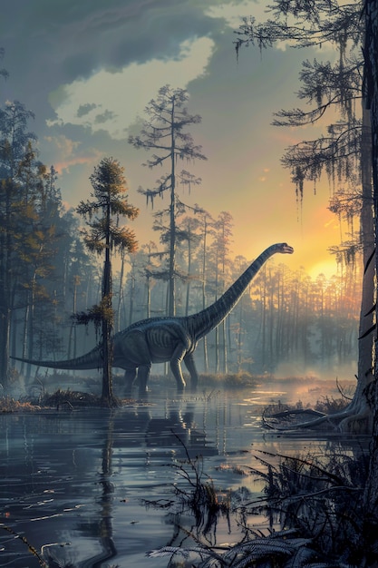 Foto gratuita dinosaurio saurópodo en la naturaleza