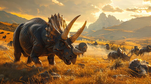 Dinosaurio triceratops extinto con hábitat natural
