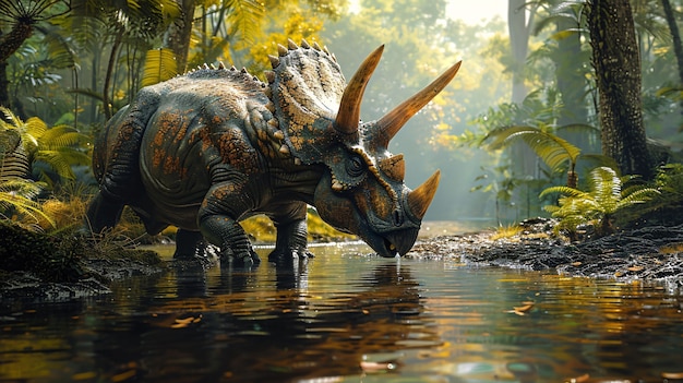 Dinosaurio triceratops extinto con hábitat natural