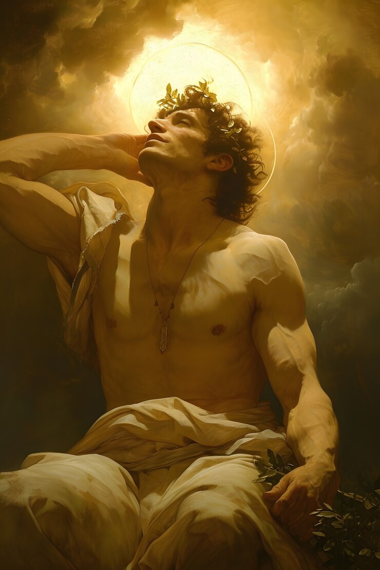 Foto gratuito el dios sol representado como un hombre poderoso en un entorno renacentista
