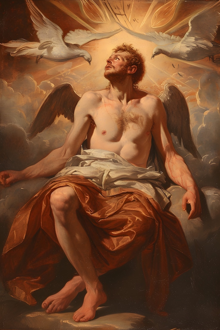Foto gratuito el dios sol representado como un hombre poderoso en un entorno renacentista