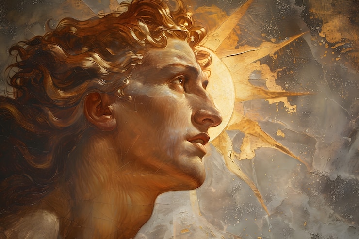 Foto gratuito el dios sol representado como un hombre poderoso en un entorno renacentista