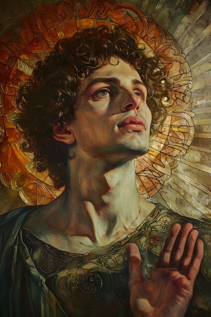 Foto gratuito el dios sol representado como un hombre poderoso en un entorno renacentista