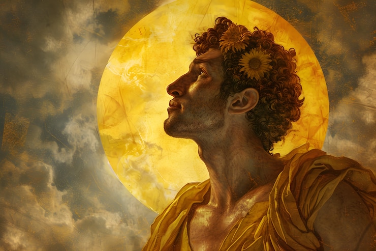 Foto gratuito el dios sol representado como un hombre poderoso en un entorno renacentista