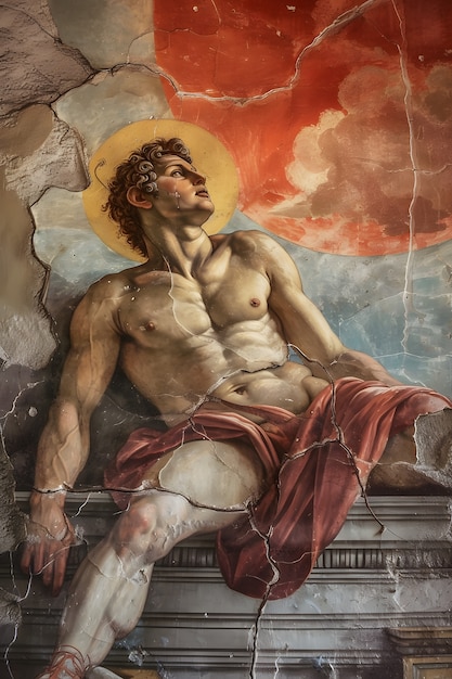 Foto gratuita el dios sol representado como un hombre poderoso en un entorno renacentista