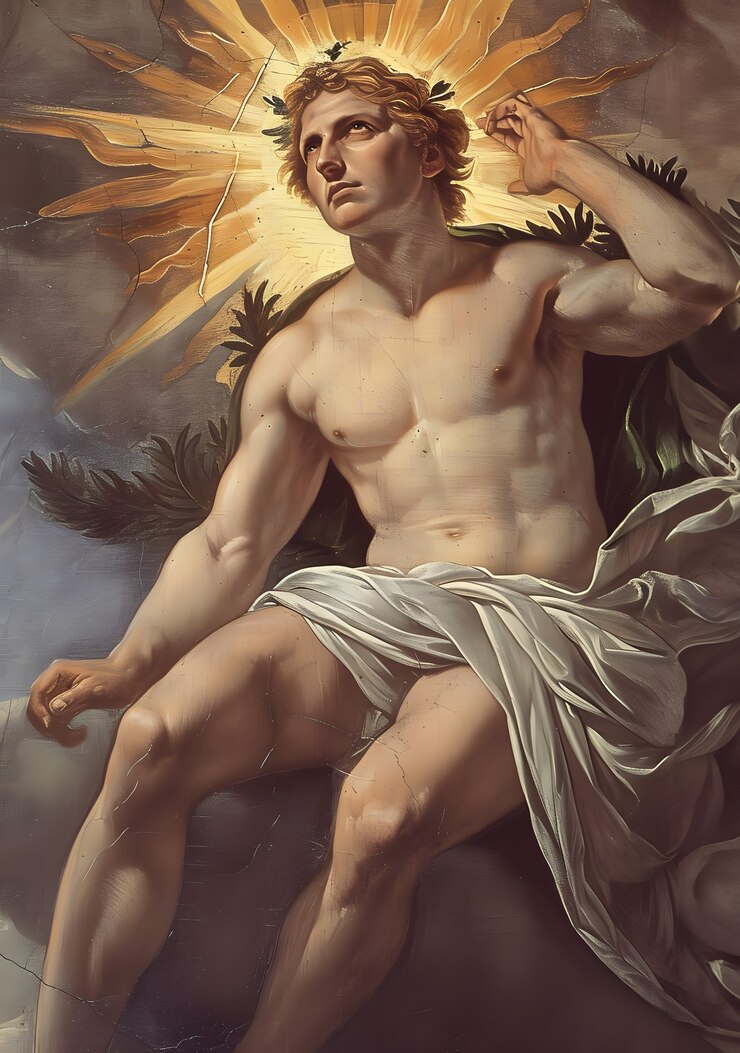 Foto gratuito el dios sol representado como un hombre poderoso en un entorno renacentista
