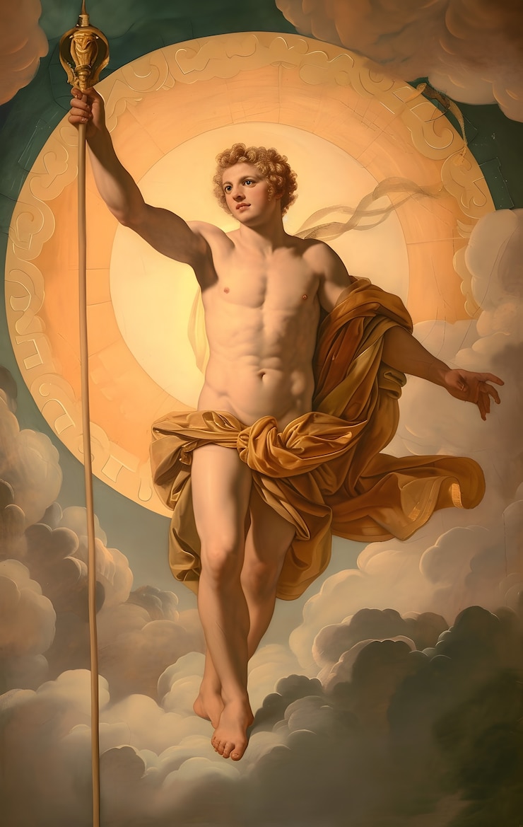 Foto gratuito el dios sol representado como un hombre poderoso en un entorno renacentista