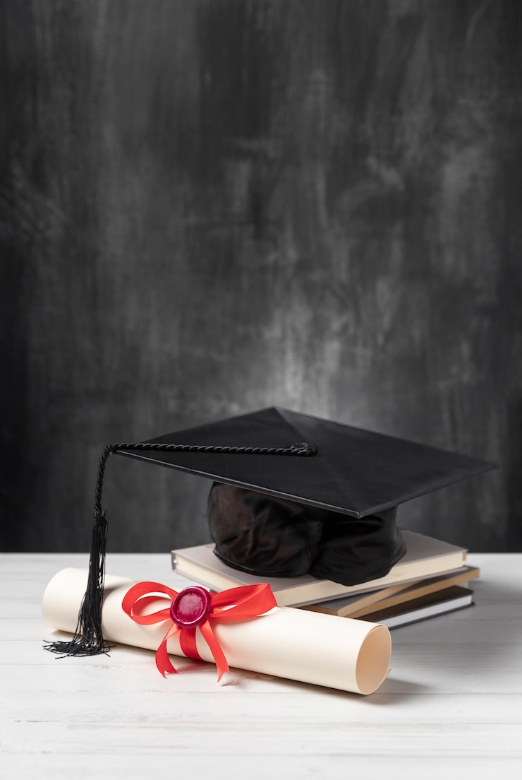 Foto gratuito diploma de graduación y sombrero de toga
