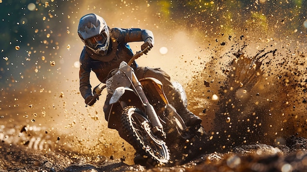 Foto gratuita dirt bike rider with his motorcycle racing in circuits for adventure