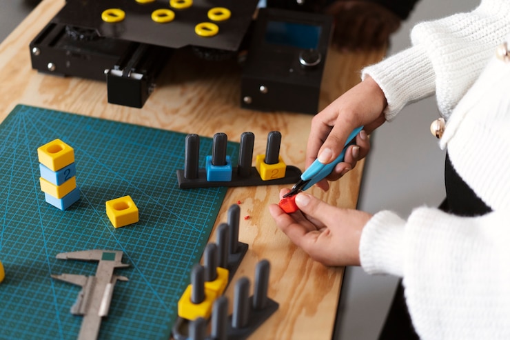 Foto gratuito diseñador trabajando en modelo 3d