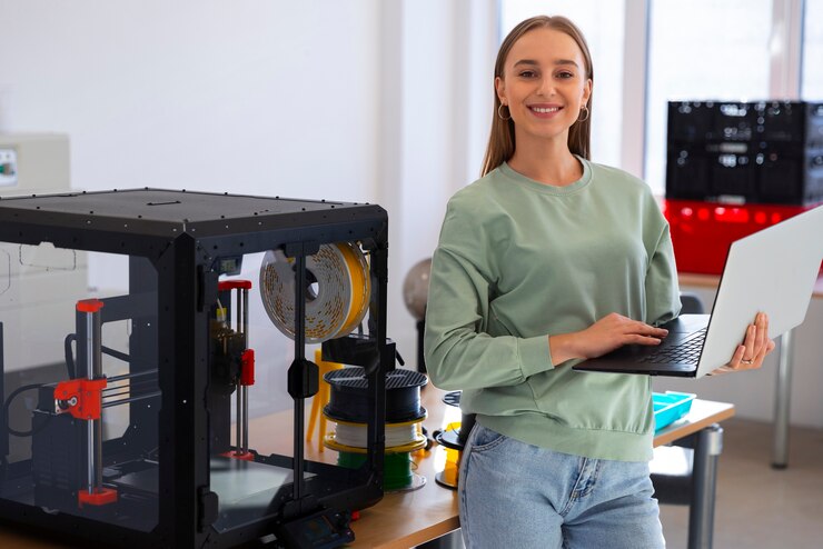 Foto gratuito diseñador usando una impresora 3d