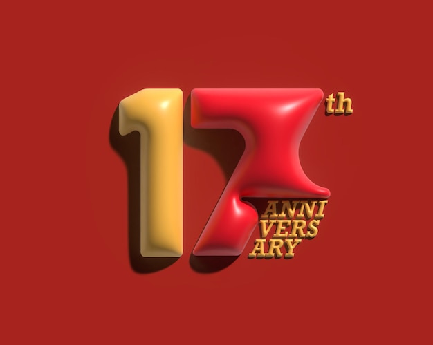 Diseño 3D de celebración de aniversario de 17 años.