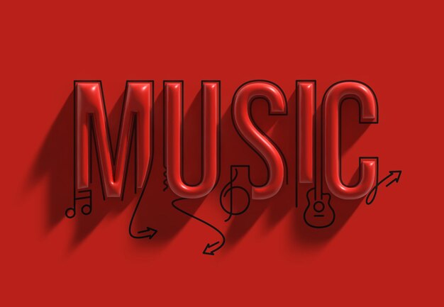 Diseño de compras de texto de arte 3D caligráfico de música.