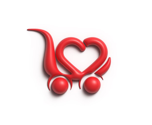 Diseño del ejemplo 3D del icono del carro de compras del día de San Valentín.